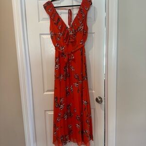 Lulu's Red Floral Ruffle Midi Dress